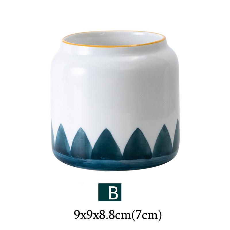 1pc Hand Painted Flower Planter Blue and White Ceramic Flowerpot Porcelain Succulent Pot Mini Bonsai Desktop Pot Centerpiece 9x9x8.8cm