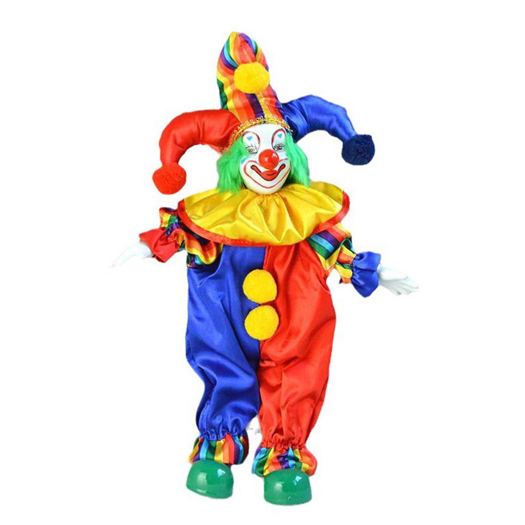 38cm Colorful Costume Smiling Porcelain Clown Figurine Dolls for Creative Gift Home Decors and Festives Celebration