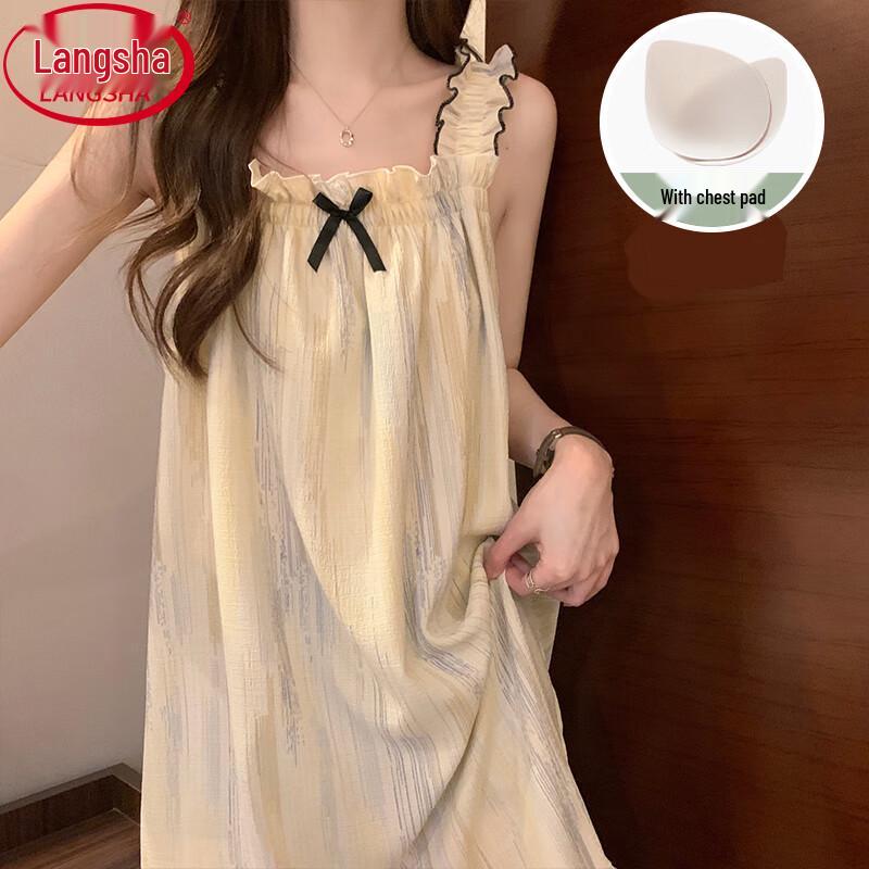 Langsha Women s Sweet Sleeveless Nightdress with Chest Pads M