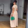 2026 Spring European & American Elegant Waist-Cinching Short Sleeve Solid Color Scarf Collar Dress