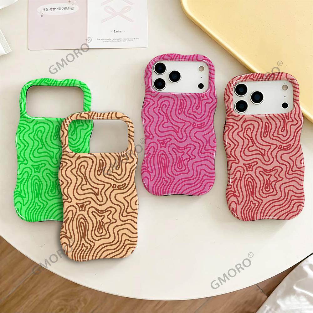 Tide and Cool Contrasting Colors Irregular Wavy Pattern Mobile Phone Case Apple 15 Wavy Film Two-in-one iPhone17 European and American Style