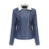 Women Fashion Slim Fit Pu Leather Jacket Long Sleeve Lapel Collar Zipper Fall Winter Coat