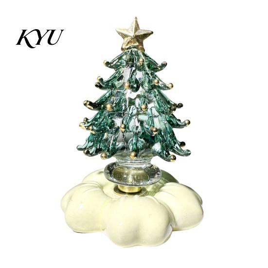 Colorful Glass Tree Art Glazed Christmas Ornament with Star Topper, Party Table Decor Art, Faux Crystal Tabletop for Home Office Holiday Centerpiece