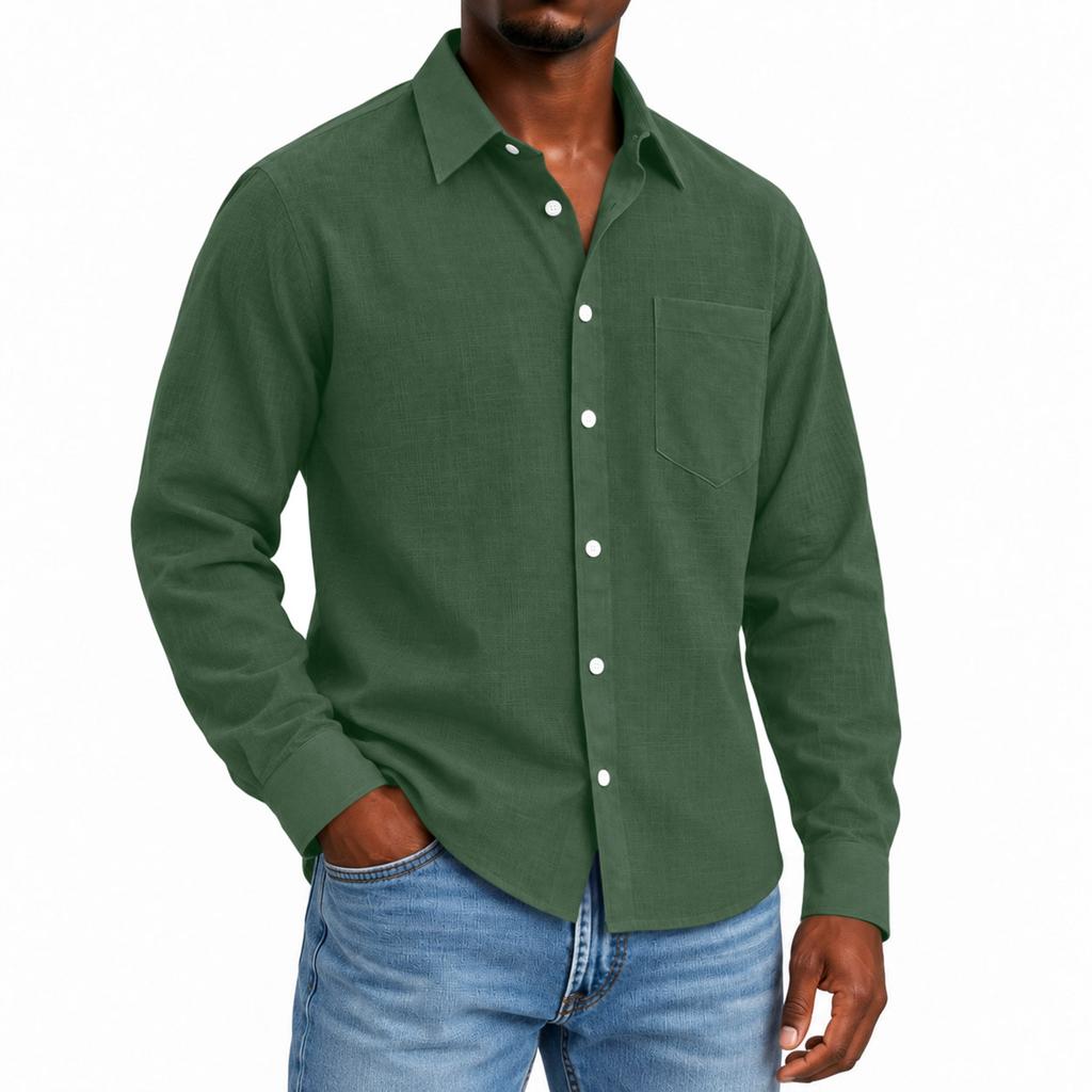 Men's Linen Collared Long Sleeve Shirt for Spring and Fall Casual Daily Wear