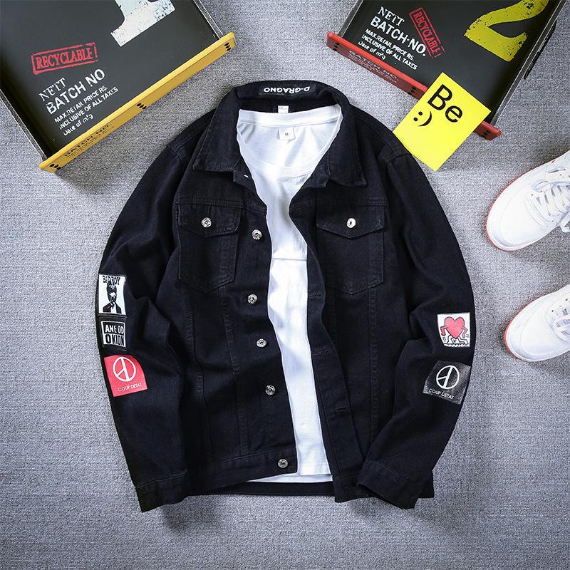 Men's Oversized Printed Black Denim Jacket - New Autumn Trend  