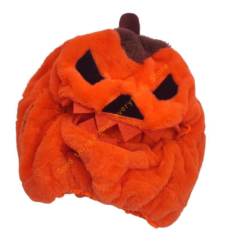Unique Cartoon Plush Helmets Accessory Lovely Plush Pumpkins Helmets Hat for Bikers and Motorbikers 55KF