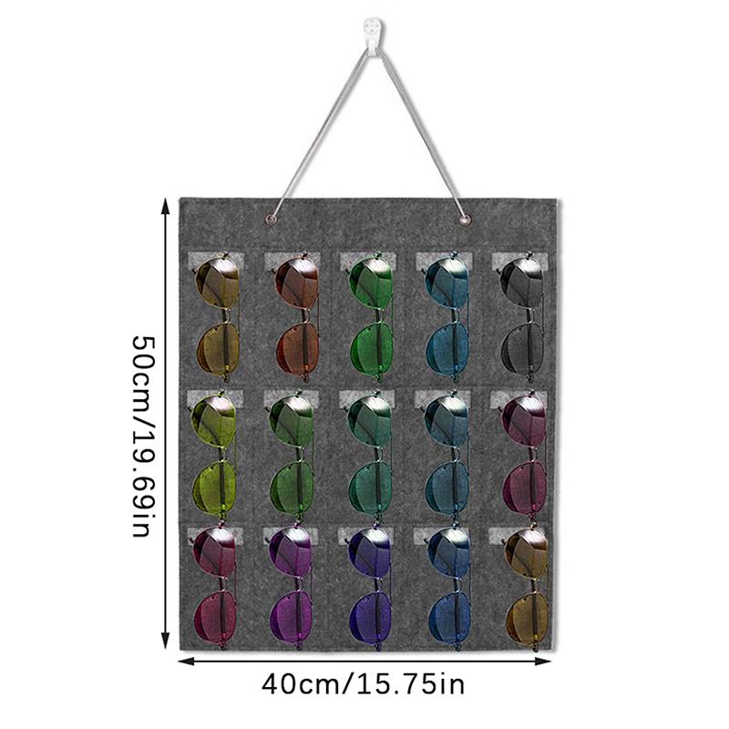 Suporte de Feltro com 15 Compartimentos para Óculos de Sol e Óculos de Grau, Exibição de Armazenamento, Bolsa Suspensa, Bolso de Parede, Caixa Organizadora