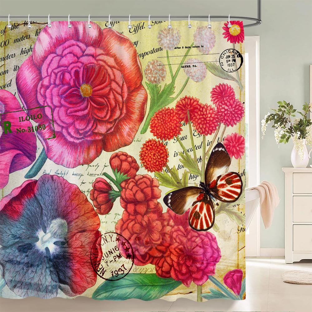 Flowers Waterproof Bathroom Curtains Green Plants Shower Curtains   3d Printing Polyeste Fabric Decoration Home Bath Screen