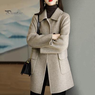 Giacca da donna con colletto rovesciato, maniche lunghe, doppiopetto, antivento, tasche larghe, lunghezza media, per viaggi all'aperto e pendolarismo