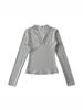 Korean Style Lace Trim V-Neck Slim-Fit Fleece Long Sleeve Women's Top