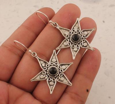 Solid 925 Sterling Silver Black Onyx Gemstone Bohemian Earring Star Designer Earring Boho Earring