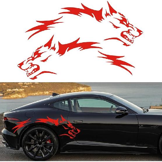 TOMALL 50'' 2Pcs Wolf Car Sticker Decal For Car Body Side Stickers Auto Wolf Graphics Racing Sports Stripes Stickers For SUV Off-Road Vehicles Car