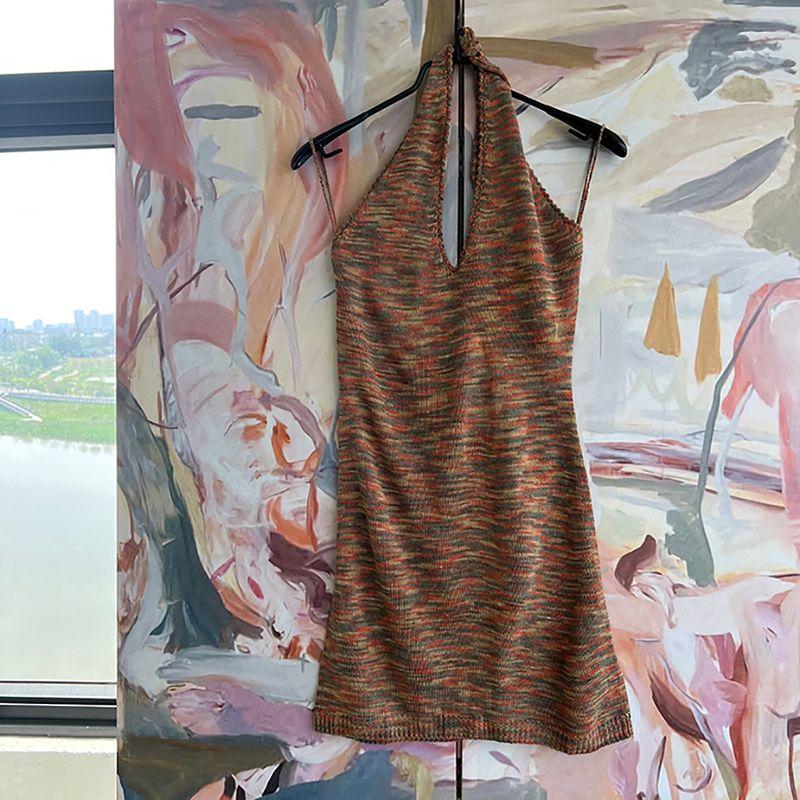 

Foreign Trade Original Order RUV * E High-Grade Sexy Gyaru Style Waist Hugging Slimming Hanging Neck Thin Knitted dress Three Colors Light Orange XS