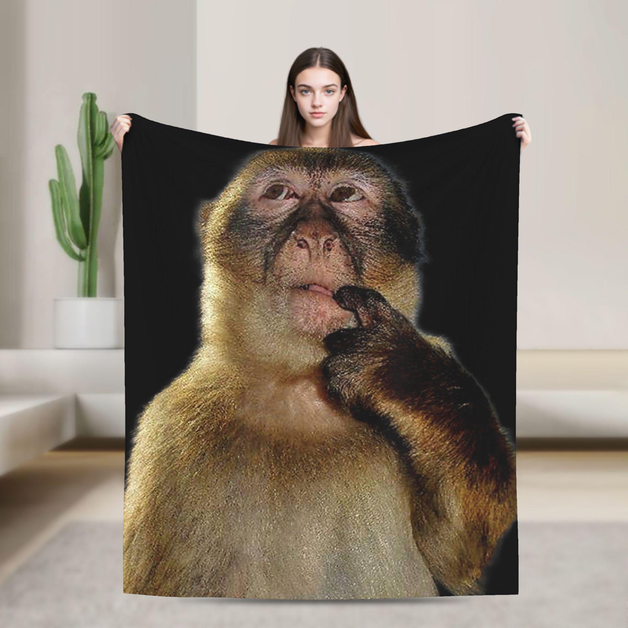 

Soft BlanketKids Adult Picnic Thinking Monkey Meme Bedding Throws Flannel Bedspread For Home Decor Graphic Sofa Bed Cover 75x90cm