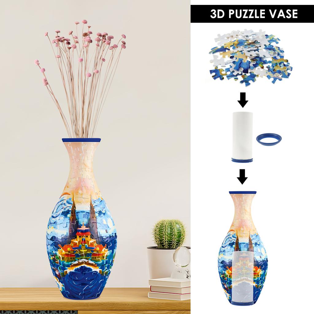 3D Puzzle Vase Arts Puzzle Flower Vase DIY Crafts Plastic Home Decoration Flower Arrangement Office Housewarming Kids Toys Gifts