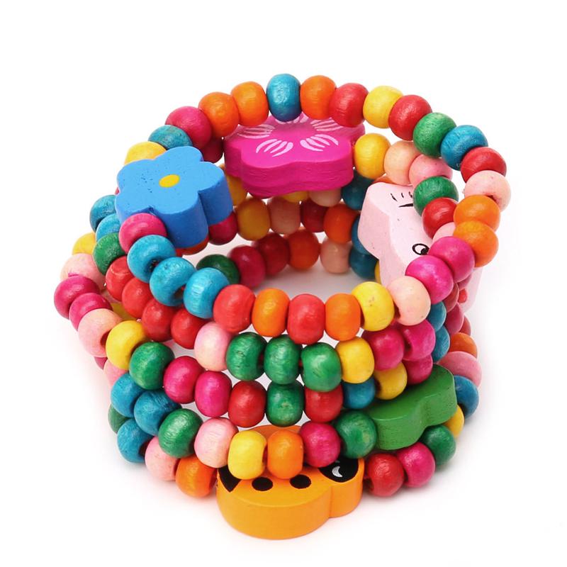 5Pc Lovely Kids Children Wood Elastic Bead Bracelets Birthday Party Jewelry Gift
