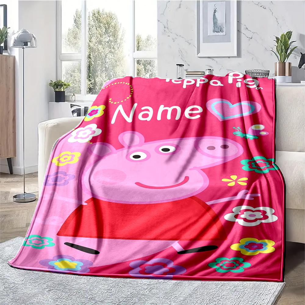 Custom Name Peppa Pig Theme Printed Blanket - Perfect for Couch, Bed, Travel & Outdoor Use | Machine Washable, Cozy & Durable.