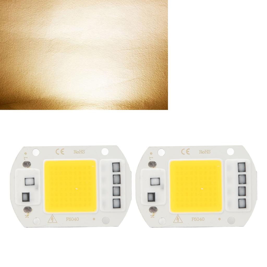 2 Pcs LED COB Chip High Power Driverless Integrated SMD Lamp Beads Light Efficient Flip COB Lamp Bead Warm Light 50W