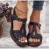 Women's Solid Color Fashion Sandals, Summer T-strap High Heels, Casual Single Strap Non-slip Thick Heel Shoes