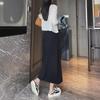 Women's Black High-Waist Slim A-Line Denim Skirt with Slit