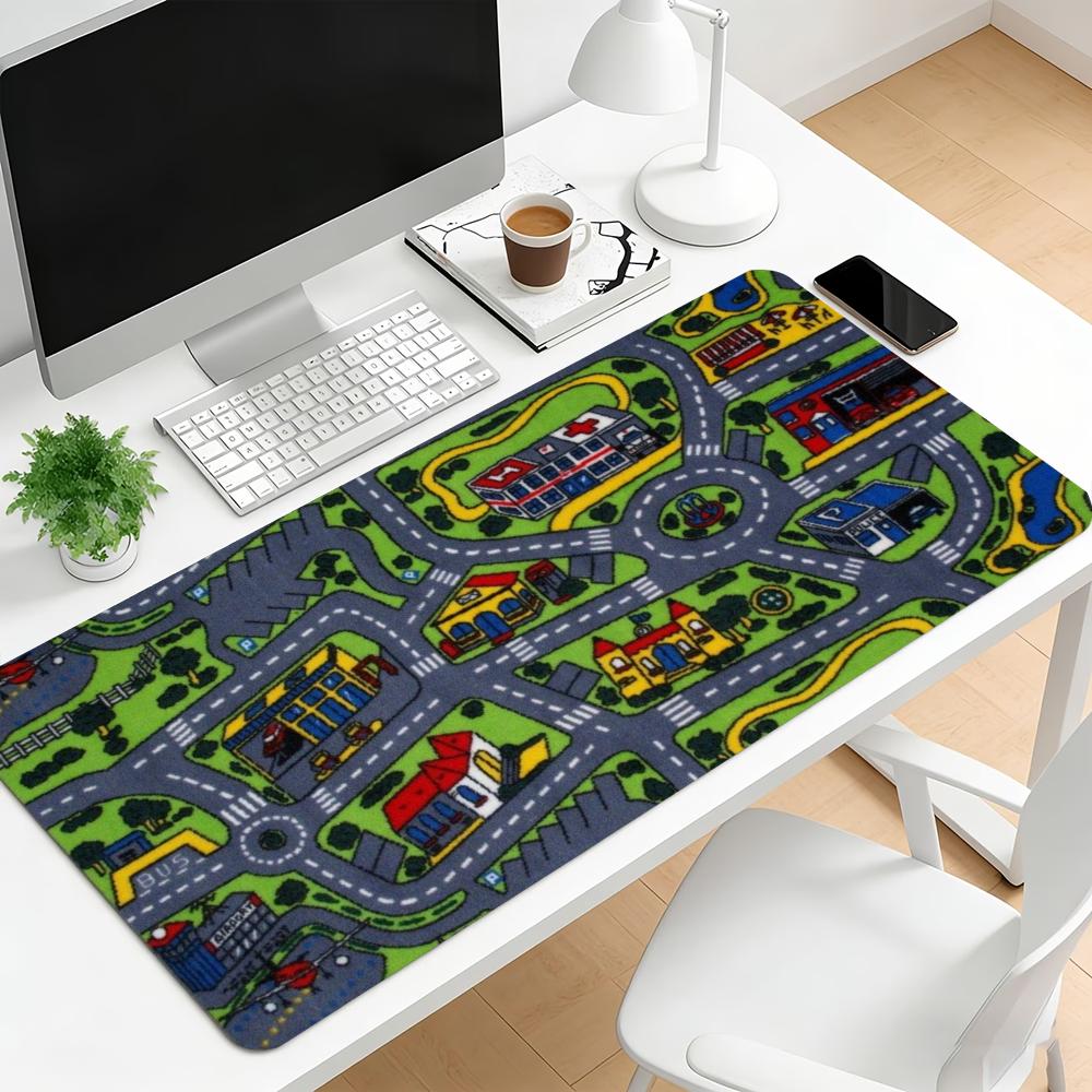 Kids Cartoon Town Road Map Desk Surface Color Gaming Area Non Slip Rubber Extended Keyboard Space Laptop Office Workstation Zone