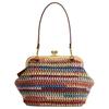 KisslockFrame 27 Removable Handle Straw and Refined Calfskin Handbag Shoulder Bag Large Women’s Multicolor