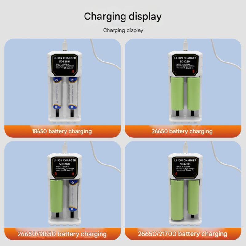 Universal 2 Slot Rechargeable Battery Charging for 3.7V 4.2V Cells Including 18500 26700 32650 Adjustable Spring Design