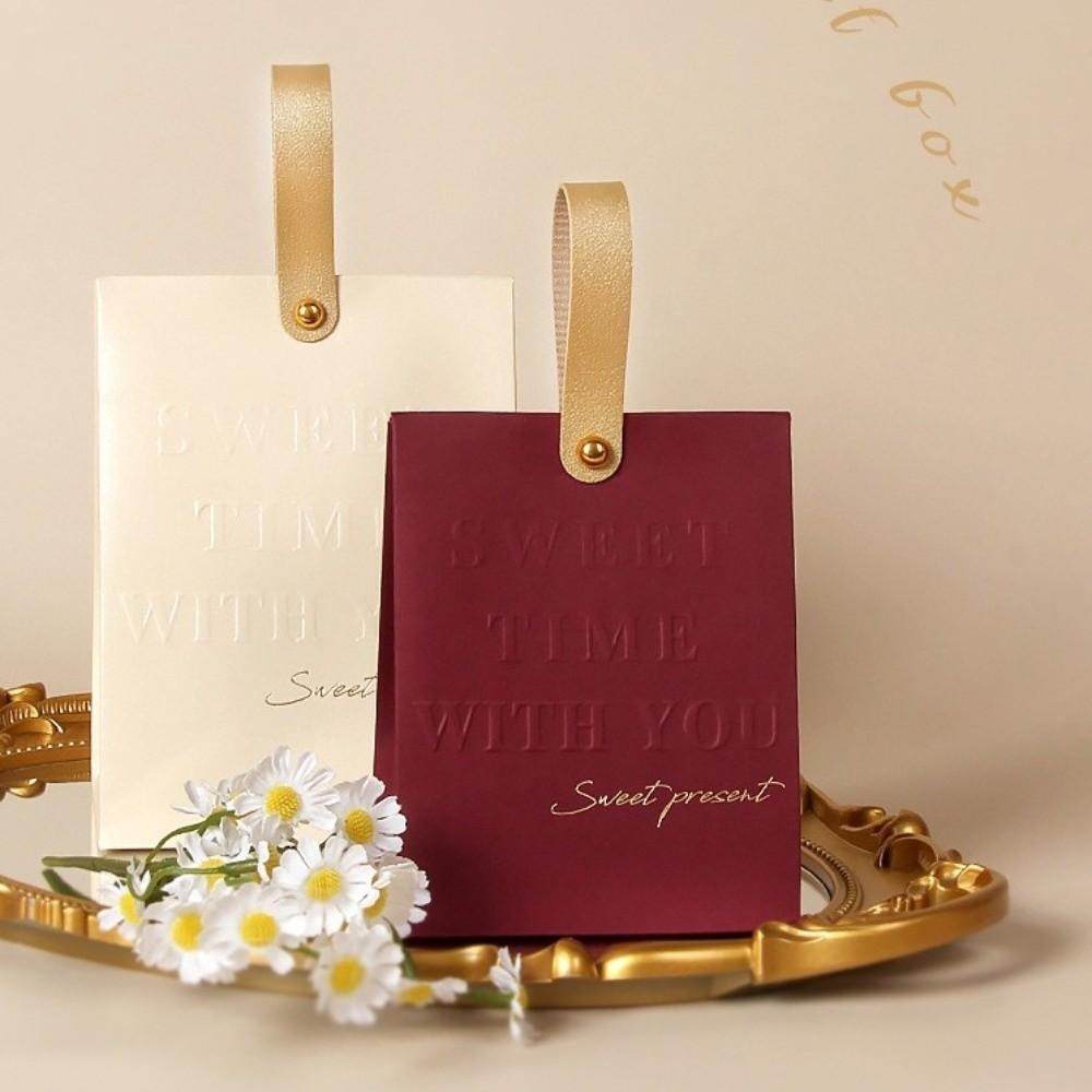 10pcs Kraft Paper Party Favor Bag Leather Handle Wedding Candy Bag Wedding Gift Box  Party Supplies