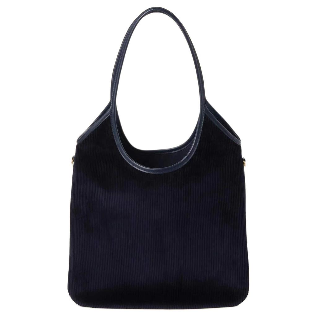 Miu Miu Ivy Corduroy Fabric Mixed Material Tote Bag Women Tote Bags Navy-Blue 5BG231_2F81_F0124_V_MLN