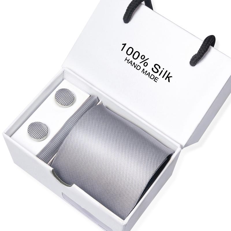 Men'S Business Tie Square Scarf Gift Box Striped Plain Suit Shirt Tie Black Gift Box Set
