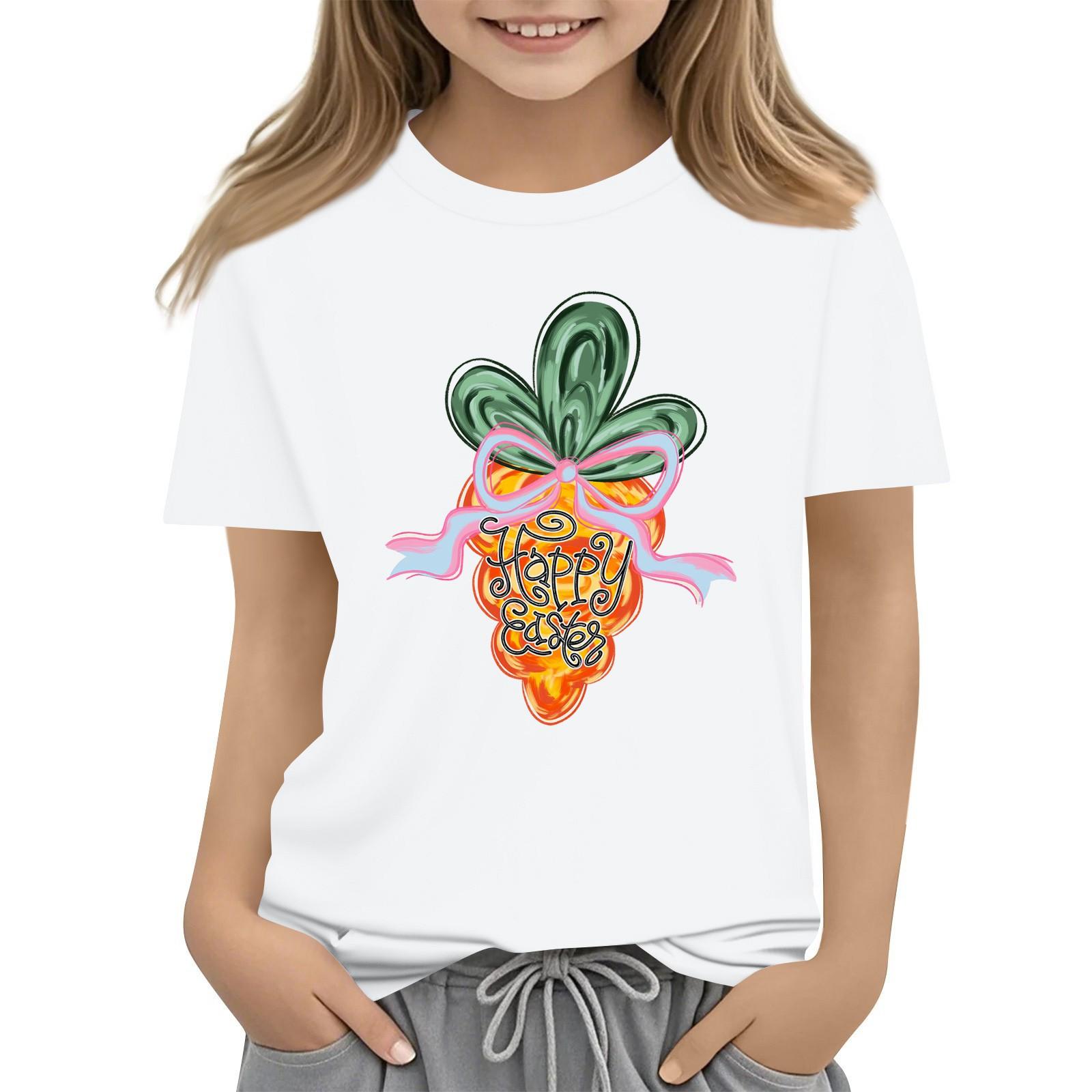 

Летний детский топ с круглым вырезом, пасхальная футболка с короткими рукавами, верх, низ 140 белый