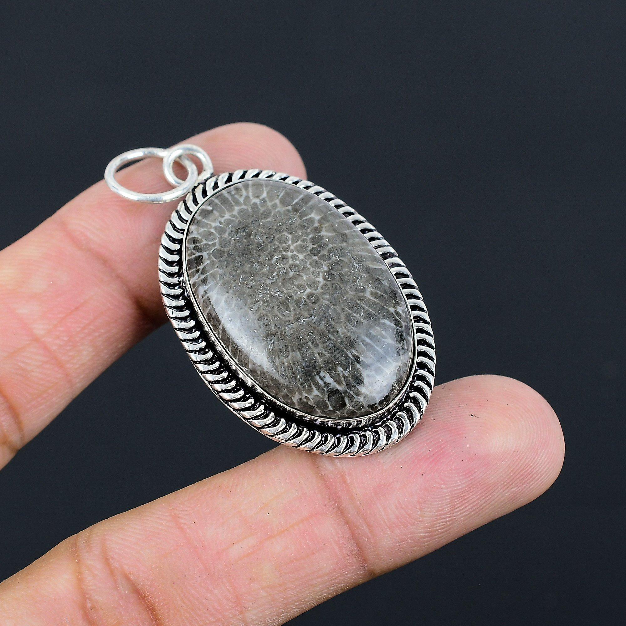 Stingray Coral Stone 925 Sterling Silver Engagement Root Chakra Birthday Pendant