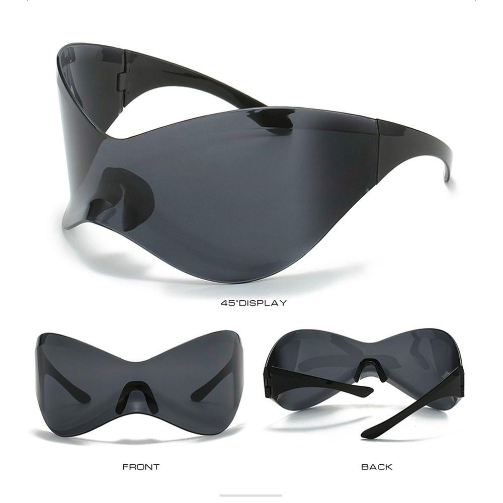 Futuristic Sunglasses Oversized Wrap Around Punk Y2K Goggles Silver Sports Sun Glasses Fashion Chic Rimless Shades for Men Women