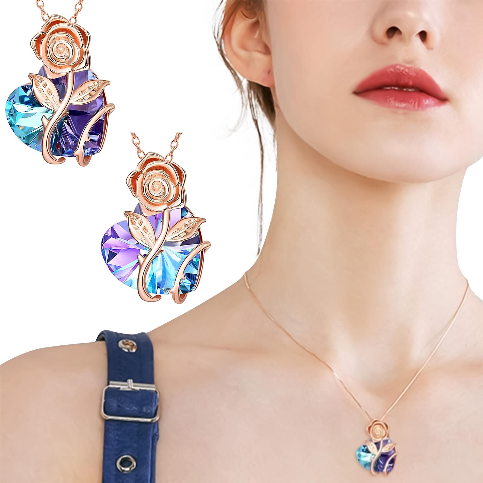 

Кулон в форме розы с кристаллом любви, ожерелье на день рождения, подарок на День святого Валентина