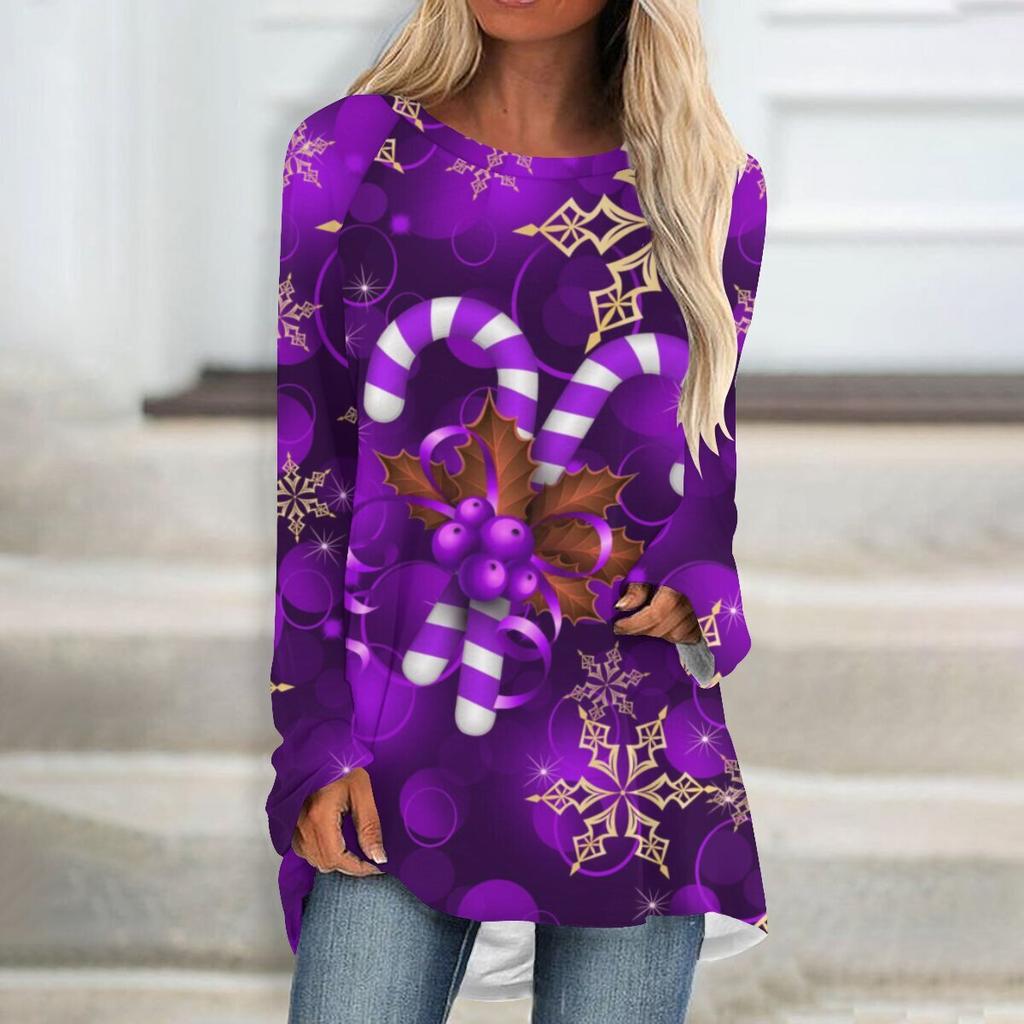 Round Neck 3D Printed Top Fashionable Casual Comfort Long Sleeved Women's T-shirts