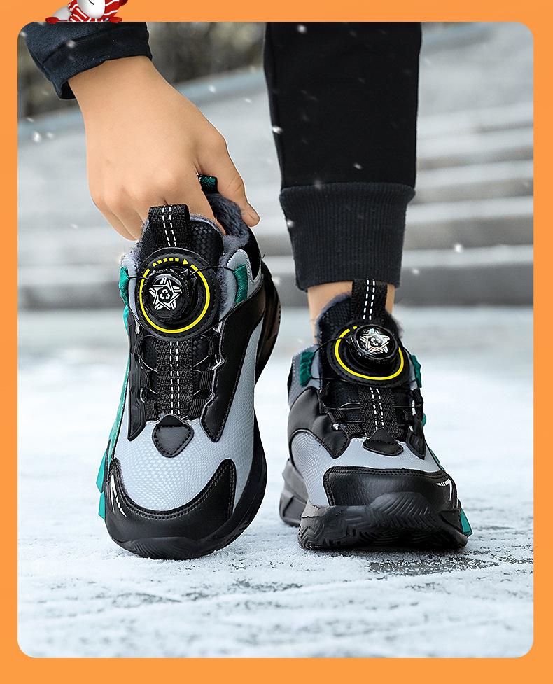 Boys' Fleece-Lined Waterproof Winter Sports Shoes - New 2025 Style, Lightweight, Non-Slip, Leather Running Shoes