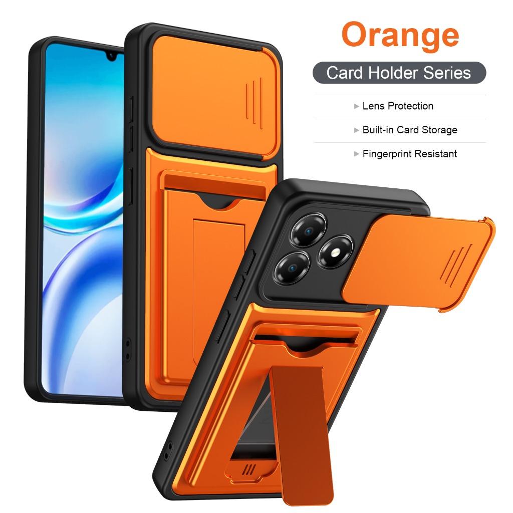 Slide Camera Lens Protector Phone Case Built-in Card Slot Holder Invisible Bracket Kickstand For ZTE Blade A56 A36 A35E Cover