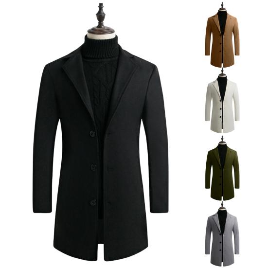 Autumn Men Trench Coat Solid Color Single Breasted Slim Fit Windproof Mid-length