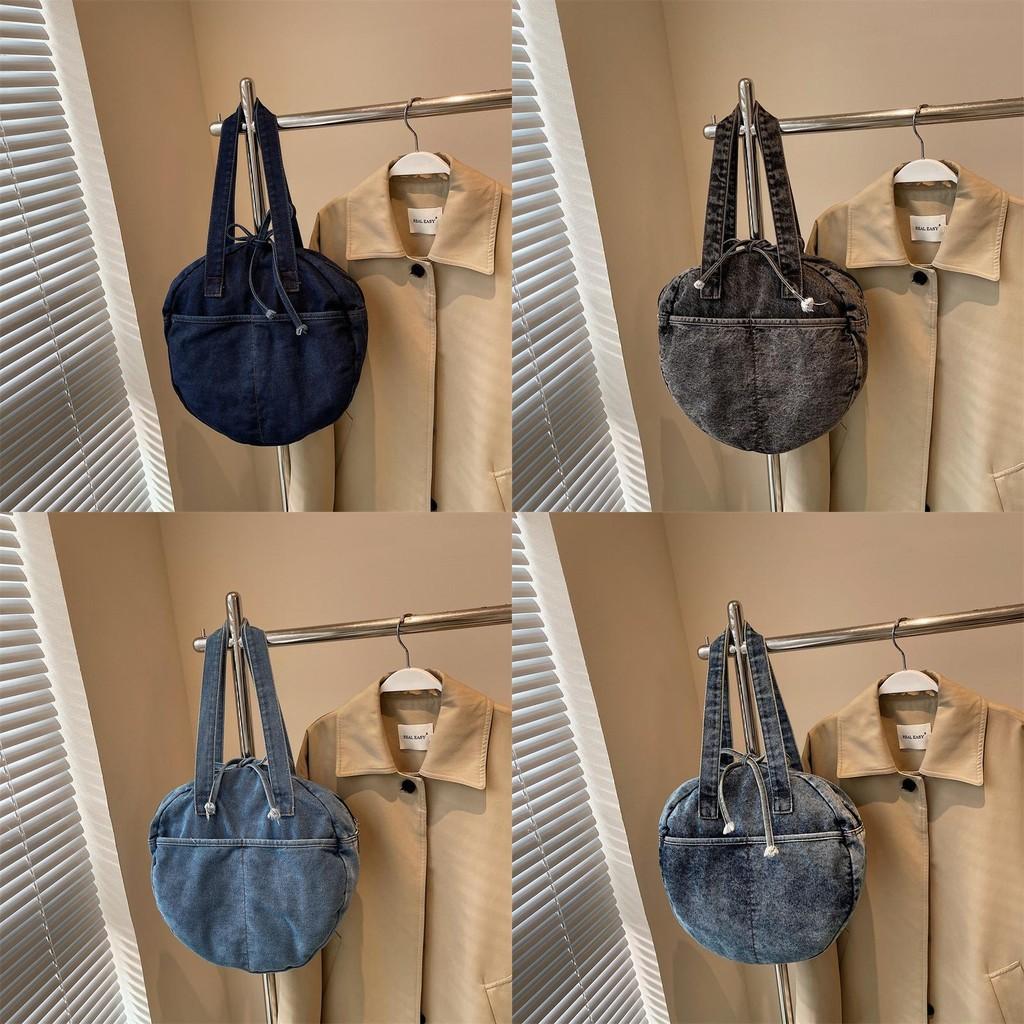 Runde Jeans-Tasche mit Schleife für Damen Streetwear Mode Große Kapazität Lässige Geldbörse