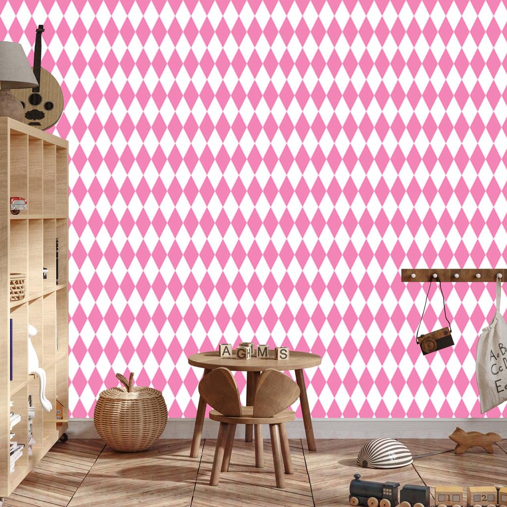 Harlequin Diamonds Wallpaper, Powder Pink and White, Powder Pink Background, 50x1000
