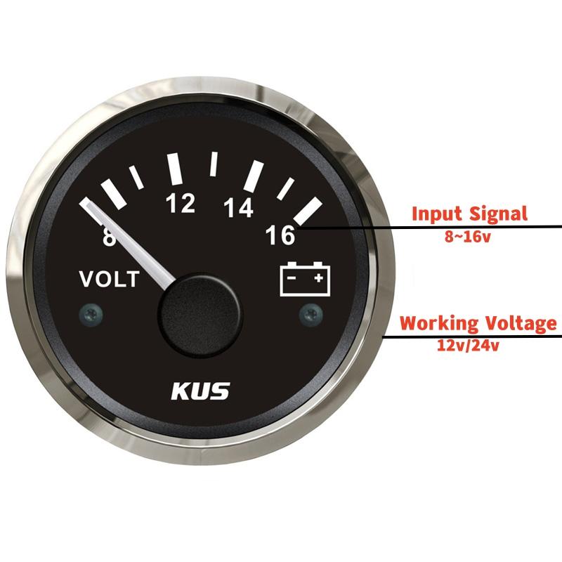 KUS Car Truck Boat 52mm 8-16V Display Voltmeters Pointer Voltage Gauges Marine 18-32V Volt Meters with Yellow or Red Backlight