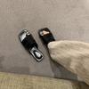 Grape mother, the same French metal buckle fold width one-word set, toe slope heel sandals square head casual versatile cool slippers