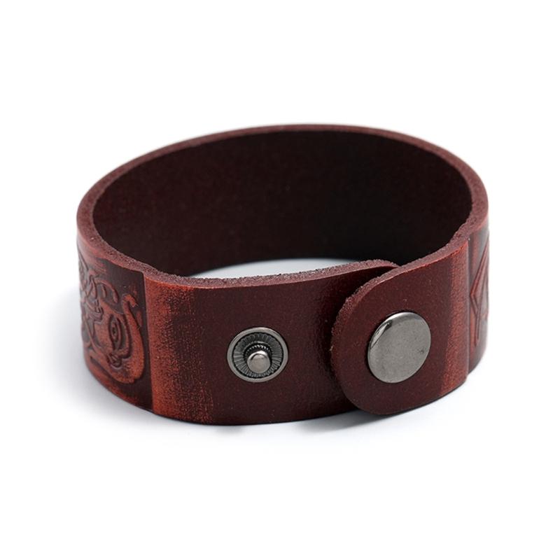 Embossed Pattern Cowhide Bracelet Adjustable Rock Punk Style Men Cuff Bracelets Wide Belt Vintage Wristband Jewelry