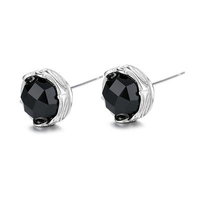 S925 Sterling Silver Retro Geometric Black Agate Stud Earrings Second Master Zhang Yunlei Same Style Personalized Unisex All-Match Earrings