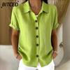 Women's Fashion Casual Solid Color Print Short Sleeve POLO Neck Blouses & Shirts
