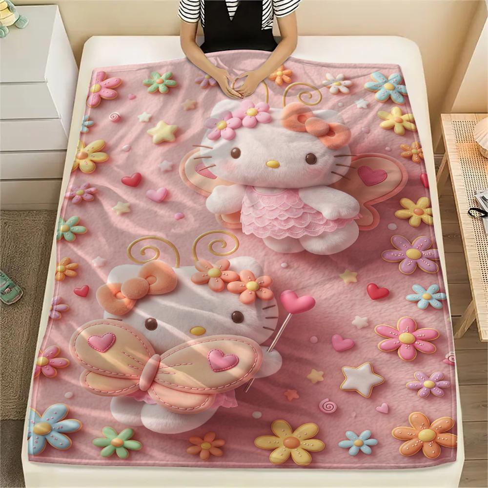1PC Hello Kitty Pink Print Flannel Blanket, High Quality All Seasons, Home Decor, Warmth and Comfort, Perfect for Christmas Gifts