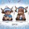 2Pcs 2D Flat Wooden Newspaper-Reading Cows Highland Cow Decorative Ornaments For Home Bedrooms Entryways Bookshelf Display