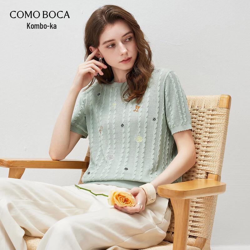 Women's Embroidered Cotton Silk Short Sleeve Knit Top