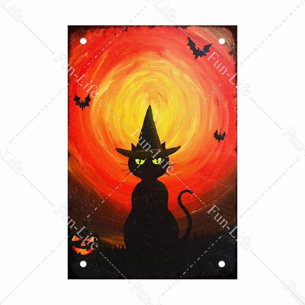 Black Cat Happy Halloween Vintage Metal Signs Halloween Party Poster Pumpkin Metal Tin Plaque Bar Pub Cafe Wall Home Decor