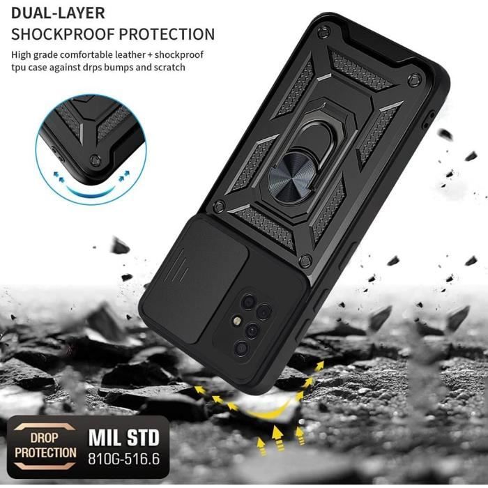 Protective Case - BOOLING - for Samsung Galaxy A51 - Shockproof - Army - Reinforced Edge - Back Ring